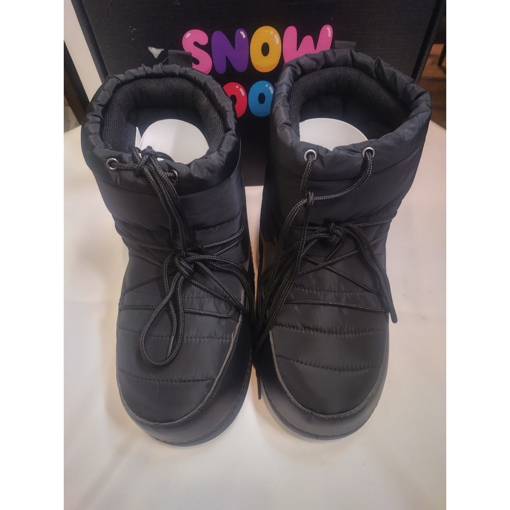 Black Quilted Insulated Snow Boots Mid Calf Lace Up Winter Shoes Size 8.5